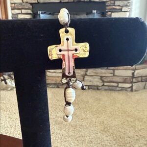 Christian Cross Bracelet Pearl Cord Adjustable Faith Jewelry Gift Boho